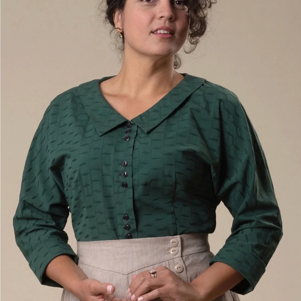 Emmy Design Size 42 Darling Dolma Blouse Green Feather - Picture 6 of 8